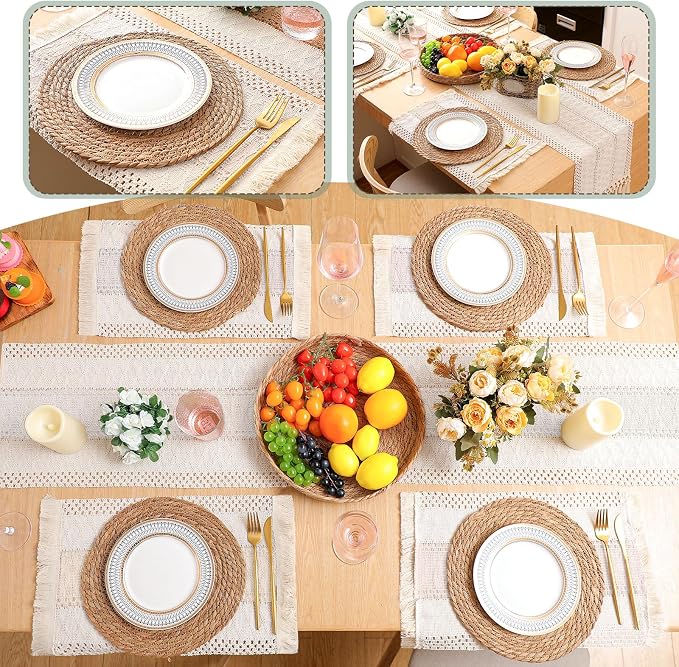 Boho Placemats 4/6/8 Set of Round Woven Placemat Macrame Style Bicolor - Image 6