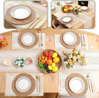 Boho Placemats 4/6/8 Set of Round Woven Placemat Macrame Style Bicolor - Image 6