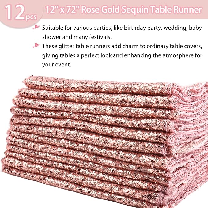 12 Packs 12 X 72 Inch Sequin Table Runner Glitter Dining Table Runner - Image 2