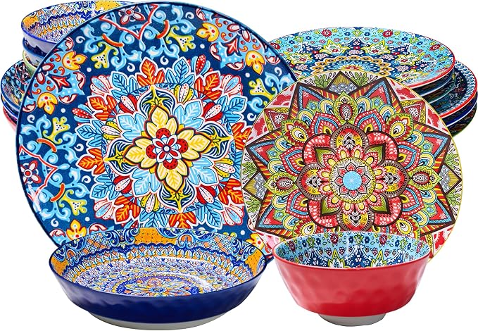 Dinnerware Set, Service for 4, Plates and Bowls Set, Ceramic Dishes Set for 4 by Romatlink