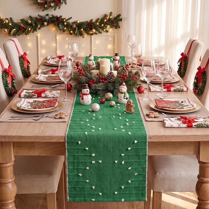 Artoid Mode Green Farmhouse Rustic Cotton Woven Table Runner, Seasonal - Image 2