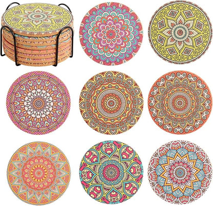 Cork Coasters Set of 8 with Holder, Colorful Drink Coaster by Puluole