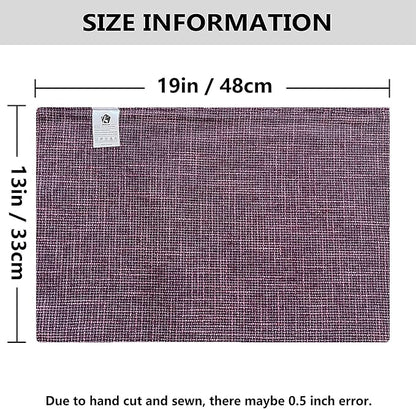 Kevin Textile Burlap Linen Placemats Set of 4 Heat Resistant Dining Table Place Mats Washable Kitchen Table Mats, 13 x19 inches, Red Purple