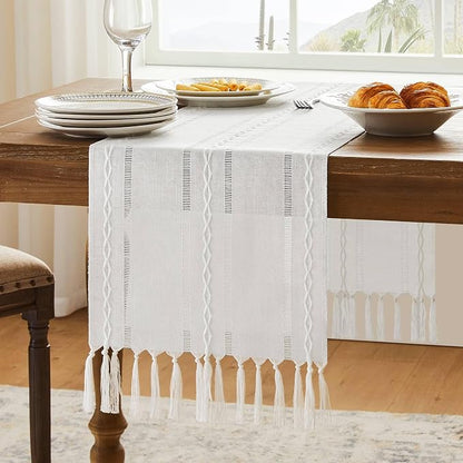 Christmas Table Runner, Hemstitched Farmhouse Cotton Linen Boho Table Runners by Unknown
