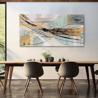Abstract Wall Art Framed Wall Decor Modern Canvas Abstract Wall Art Black-Gold and Blue Grey Abstract Artwork for Living Room Bedroom Dining Room Home Office Decor 20"x40"
