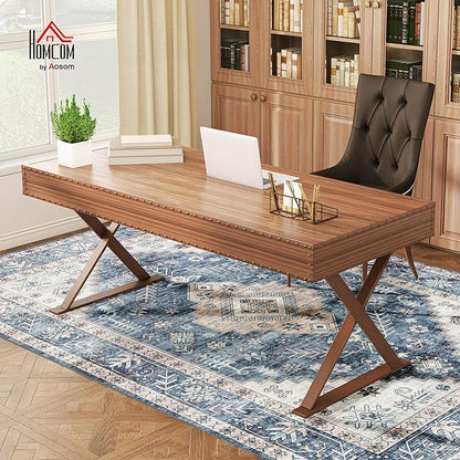 HOMCOM Washable Area Rug, 5'x7' Vintage Indoor Distressed Carpet, Retro Floor Cover Foldable, Floral Print Mat for Living Room, Bedroom, Dining Room, Blue