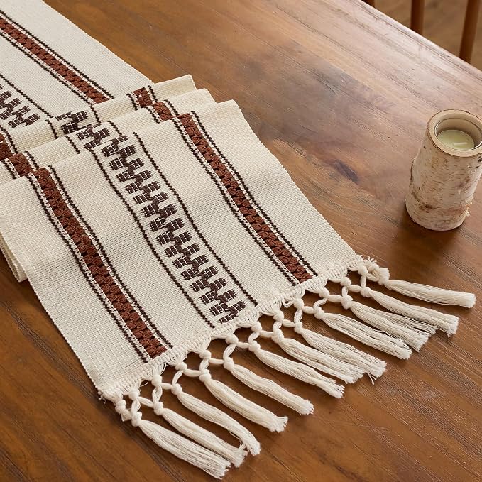 Baccessor Boho Macrame Table Runner, Terracotta Cotton Woven Table Runner by Baccessor