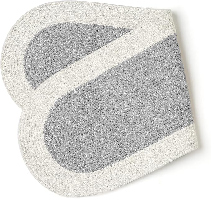Encasa XO Dining Table Runner, Handmade Ribbed Cotton 12"x36" Light Grey & Off - Image 7