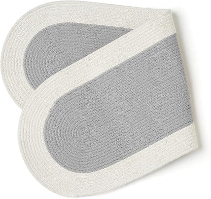 Encasa XO Dining Table Runner, Handmade Ribbed Cotton 12"x36" Light Grey & Off - Image 7