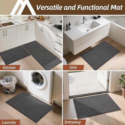 COSY HOMEER Kitchen Rugs 20"x32" Non-Slip Kitchen Mats for Floor Absorbent Stain Resistant Kitchen Floor Mat Machine Washable Rugs for Kitchen,Hallway,Sink,Dark Grey