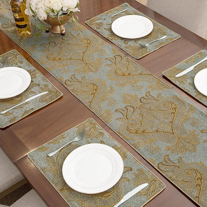 Loom and Mill Luxury Chenille Damask Table Runner 108 inches Long, 13x108 inch - Image 6