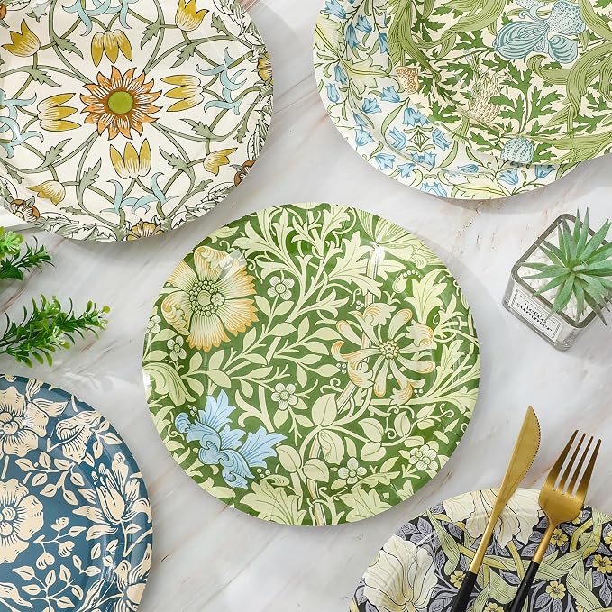 60 Pcs Vintage Wildflower Paper Plates Disposable Plates 9 Inch Green Blue - Image 4