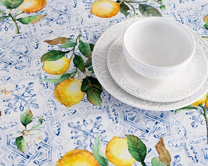 Maison d' Hermine Table Cloth Round Table 100% Cotton 69 Round Inches Tablecloth Reusable Decorative for Dining Room Farmhouse Home Valentines Day Decorations Spring Summer - Citrus