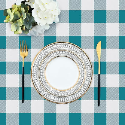misaya Rectangle Waterproof Vinyl Table Cloth, Buffalo Flannel Backed Tablecloth, Wipeable Plastic Table Cover for Dinner, Kitchen, Outdoor (60" x 120", Turquoise and White)