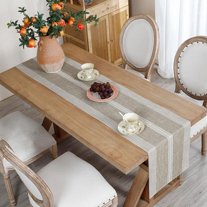 NEWISHER Farmhouse Braided Striped Embroidery Table Runner 90 inches, Rustic - Image 2