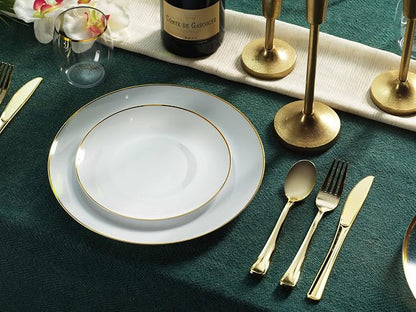 100 Gold Plastic Plates Set, Elegant Fancy Heavy Duty - Image 3