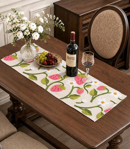 Canvas Embroidered Narrow 13"x 36" Table Runner, Rustic texture, Machine by Kokaaee