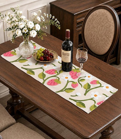 Canvas Embroidered Narrow 13"x 48" Table Runner, Rustic texture, Machine by Kokaaee