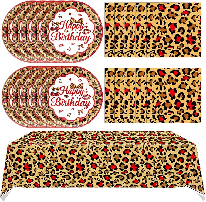 41Pcs Cheetah Print Birthday Decorations Cherry Leopard Print Supplies Includes by Mainivo