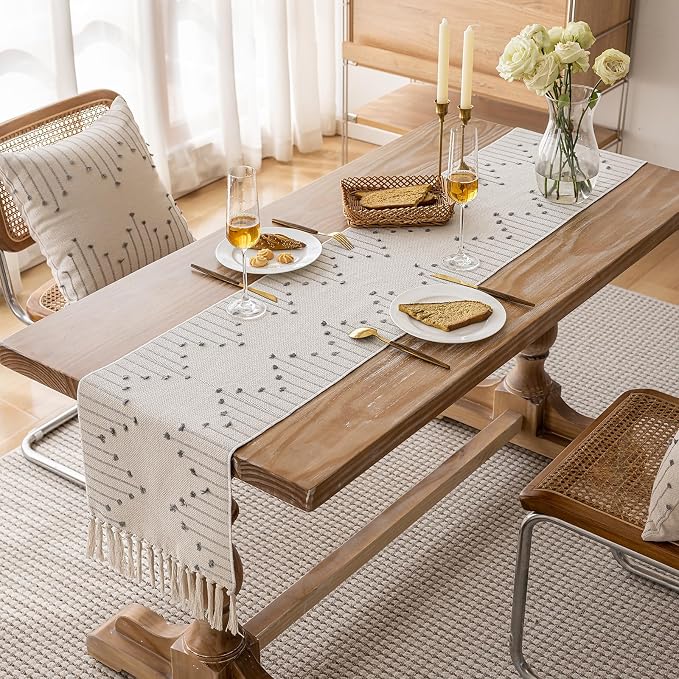 Joyfol Day Boho Table Runner, Farmhouse Stripe Cotton Table Runners - Image 2