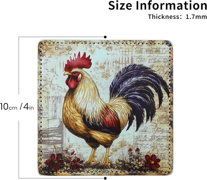 Rooster Coasters Square Leather Drinks Coaster Set - Image 4