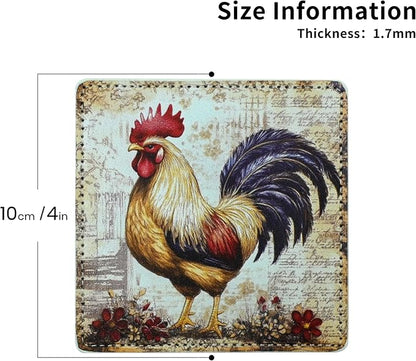 Rooster Coasters Square Leather Drinks Coaster Set - Image 4
