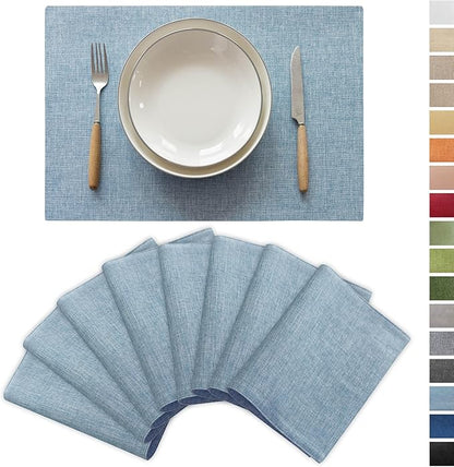 Demetex Placemats Set of 8 Heat Resistant Blue Placemats Soft Washable Linen Place Mats Table Mat for Dinner Gathering Banquet, 13x19 inch, Blue