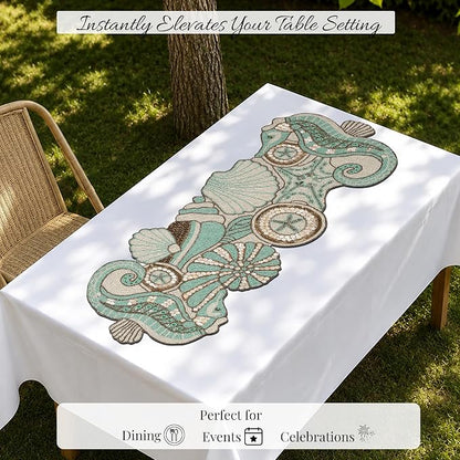 Beaded Table Runner 13x36 Coastal Sea Shell Premium Glass Beads & Polyester - Image 5