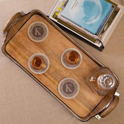 Thirstystone Monogram Round Natural Sandstone Coaster 4 Pack | 4" Diameter - Image 2