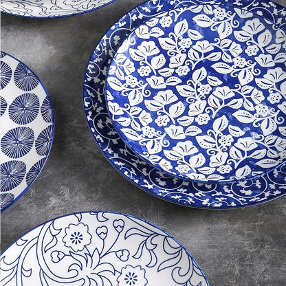 Selamica 8 inch Porcelain Dinner Plates, Large Size Serving Plate for Salad, Pancakes, Steak, Set of 6, Vintage Blue
