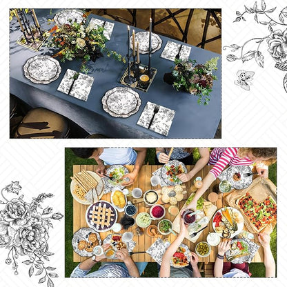 Kochorie 144 Pieces Black Floral Paper Plates and Napkins Party Supplies - Image 6
