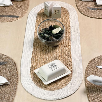 Verona Oval Woven Jute & Cotton Braided Table Runner, Size -13 x 36 Inches by ChardinHome