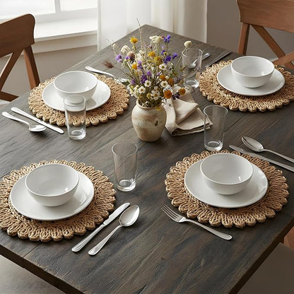11.8" Corn Husk Woven Round Placemats Set of 6 - Wicker Boho Farmhouse Placemats - Rattan Table Mats Like Water Hyacinth for Dining Table, Wedding, Home