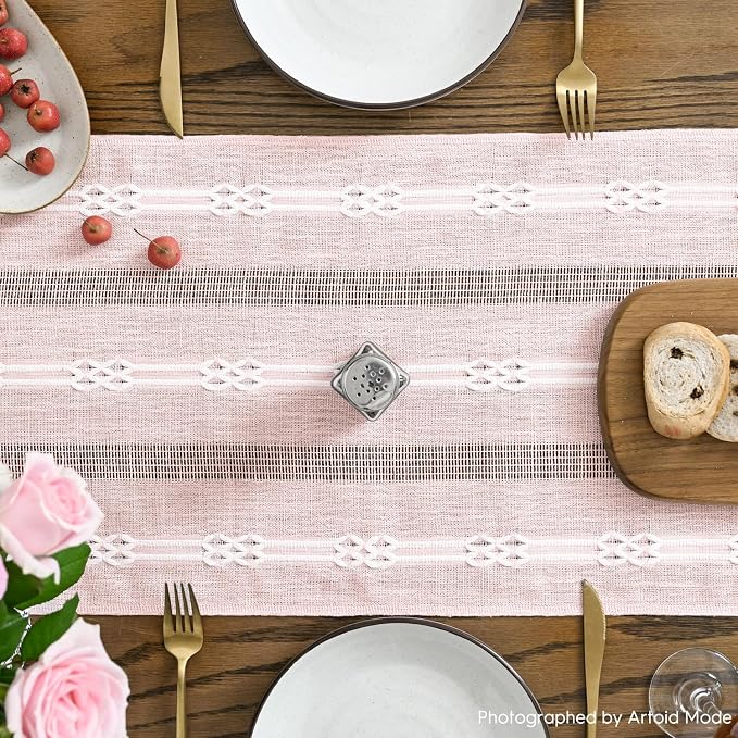 Artoid Mode Pink Farmhouse Embroidered Hollow Table Runner, Seasonal Kitchen - Image 3