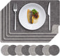 MOSAYT Placemats Set of 8, Heat Resistant Vinyl Place Mats with Coasters, Wipeable Washable Waterproof Oil Proof Faux Leather Table Mats for Kitchen Dining Party Outdoor, 12" x 17", Dark Light Grey
