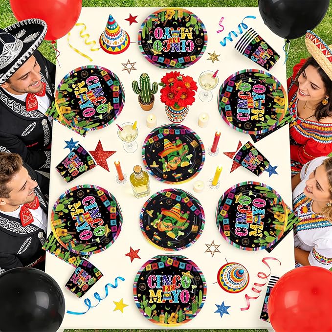 250Pcs Cinco De Mayo Decorations Mexican Fiesta Plates and Napkins Black Mexico - Image 7