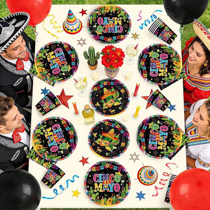 250Pcs Cinco De Mayo Decorations Mexican Fiesta Plates and Napkins Black Mexico - Image 7