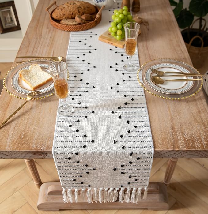 Boho Table Runner 13 x 48 Inch Long Natural Cotton Woven Runner - Image 6