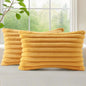 decorUhome Cozy Faux Fur Throw Pillow Covers 12x20 Set of 2 Decorative Soft Plush Striped Lumbar Modern Farmhouse Boho Couch Pillow Cases with Velvet Back for Sofa Bed Living Room, Mustard Yellow