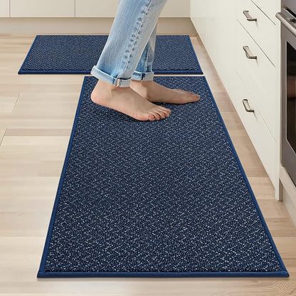 COSY HOMEER Kitchen Rugs and Mats 2PCS Non Slip Kitchen Mats for Floor Washable Stain Resistant Kitchen Runner Rug Sets Absorbent Kitchen Floor Mat 20"x32"+20"x48",Navy Blue