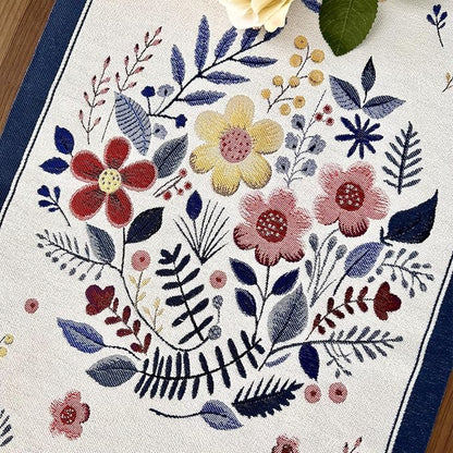 Floral Table Runner with Tassel Edges, Cotton Blend Decorative Runner - Image 2