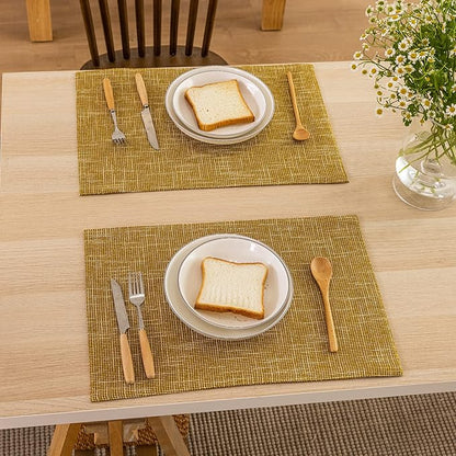 Kevin Textile Table Mats Set of 4 Heat Resistant Washable Placemats for Parties Buffet Dinner, 13 x 19 inches, Honey Yellow