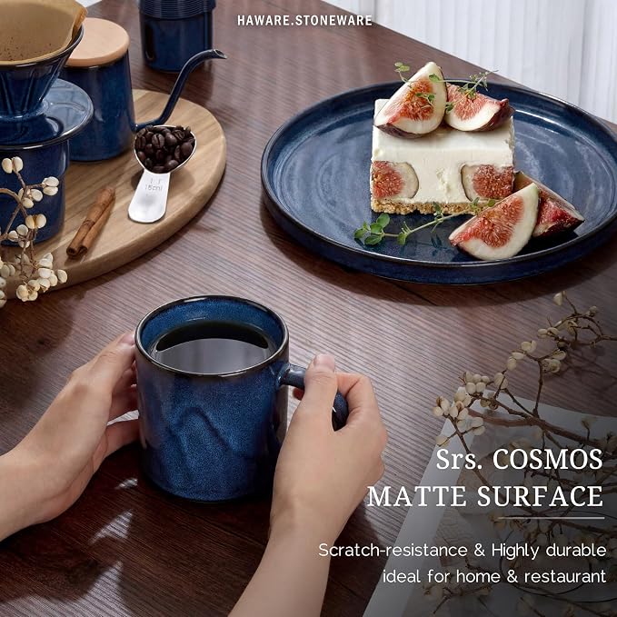 HaWare Coffee Mugs Set of 4, 14 Ounce, Starry Blue | Stoneware Latte Cups - Image 6