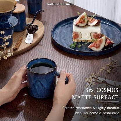 HaWare Coffee Mugs Set of 4, 14 Ounce, Starry Blue | Stoneware Latte Cups - Image 6