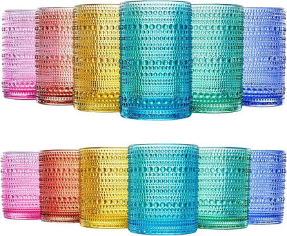 Khen Hobnail Beaded Highball Drinking Tumbler Glasses | Set of 12 | Color by Khen