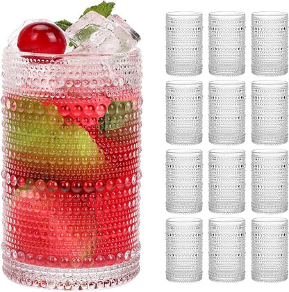 Moretoes Large 15oz Hobnail Drinking Glass Set of 12 | Clear Vintage Glassware by Moretoes