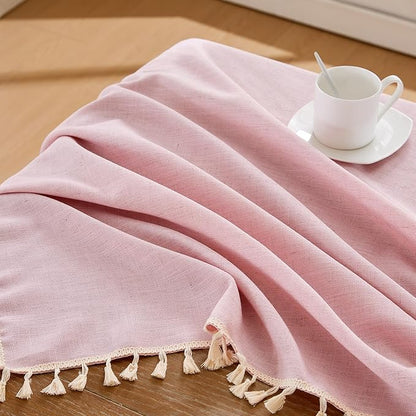 JIALE Valentines Textured Tablecloth, Heavy Duty Linen Style Farmhouse Table Cloth Rectangle Tables, Wrinkle-Free Washable Waterproof Table Cover for Kitchen, Dining, Parties, 55"x75", Pink