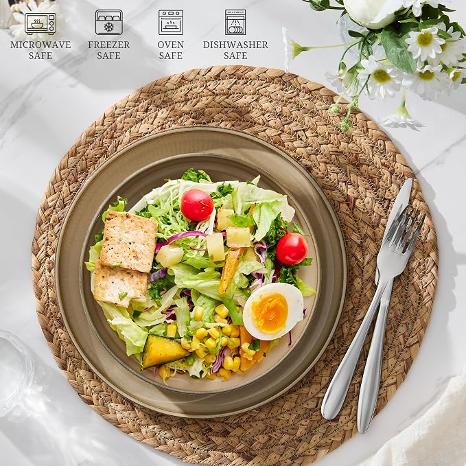 E-far Pasta Bowls Set of 4, 35oz Large Salad Bowl Plate - Image 7