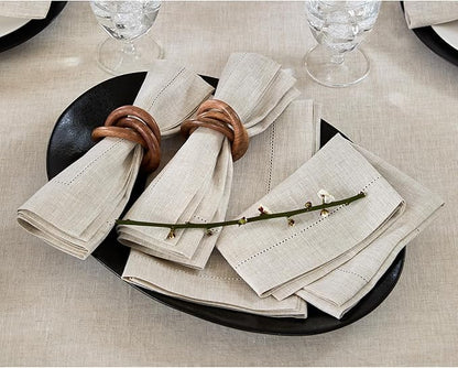 Solino Home Light Natural Linen Napkins Set of 6-100% Pure Linen Hemstitch Dinner Napkins 20 x 20 Inch for Spring, Easter - Classic Hemstitch