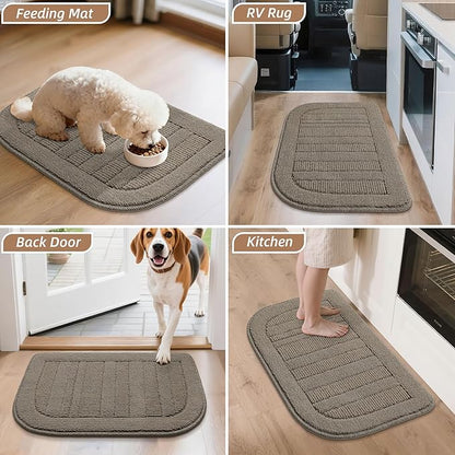 BEQHAUSE 30x18 Inch Kitchen Rug Mat Durable Kitchen Rugs Non-Slip Washable Absorbent Kitchen Mats for Floor Dirt-Resistant Semicircular Kitchen Mat (Taupe, 2PCS)